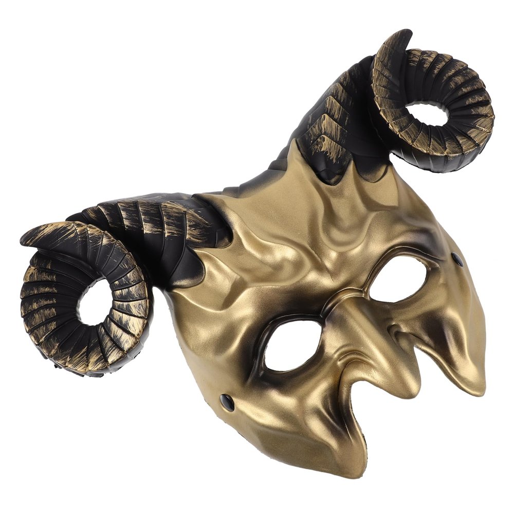 Abaodam Gold Ox Horn Lightweight Breathable Half Face Costume Mask for Halloween Party Cosplay Unisex Elastic Band