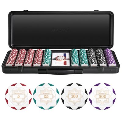 SLOWPLAY Nash 14g Clay Poker Chip Set White Gold Edition 500PCS Core Set for Texas Holdem | Numbered Chips: 5, 25, 100, 500 | Premium Case with Durable German Polycarbonate Shell