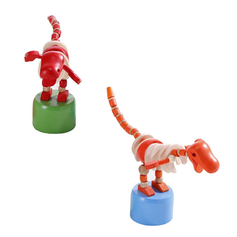 Beaupretty 2pcs Wooden Dinosaur Animal Rocking for Cartoon Swinging Dinosaur Figures Natural Wood Educational Playthings for Interactive Parent Fun and Early Learning Random Color
