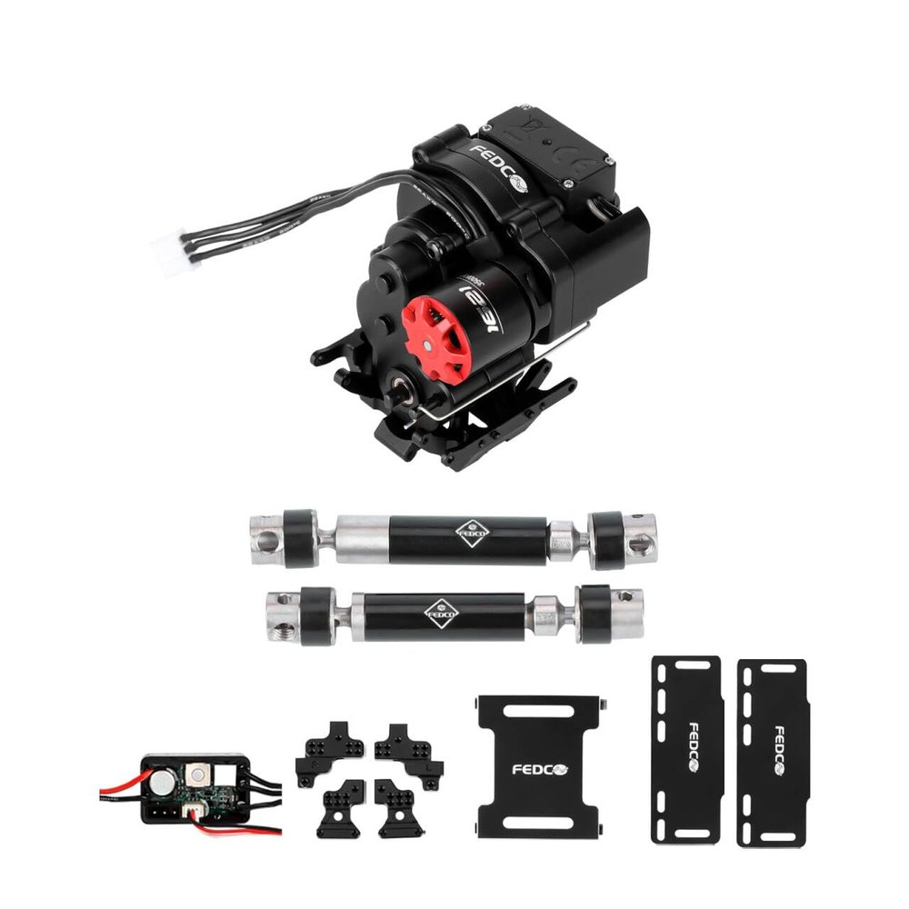 FEDCO SCX24 Motor Upgrade 2-Speed Transmission with Driveshafts,Transmission Mount,Side Plate,Shock Mount,Receiver Tray for SCX24 Upgrades 1/24 RC Crawler,RTR Version