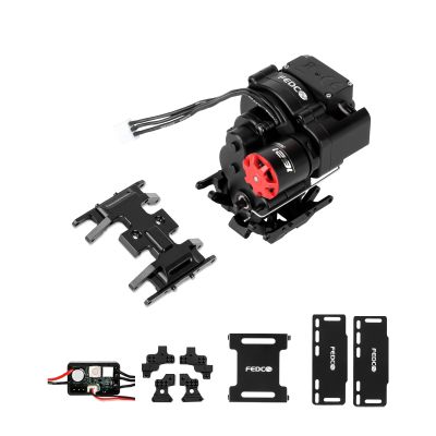FEDCO SCX24 Motor Upgrade 2-Speed Transmission with Skid Plate,Transmission Mount,Side Plate,Shock Mount,Receiver Tray for SCX24 Upgrades 1/24 RC Crawler,RTR Version