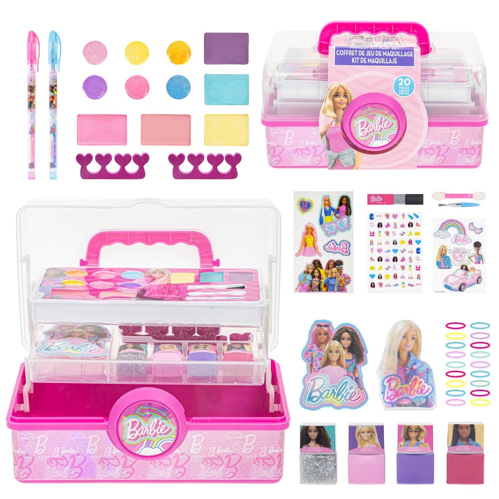 Barbie Cosmetic Set for Girls Kids Includes Nail Lip Eye Cheek Makeup, Safe Non-Toxic Beauty Playset by Townley Girl