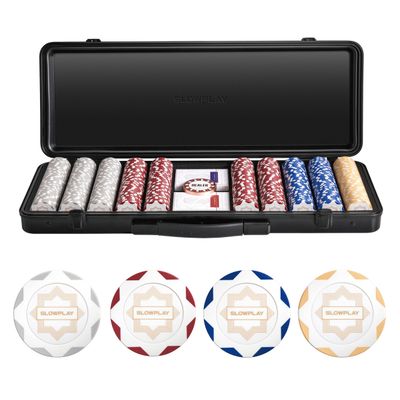 SLOWPLAY Nash 14g Clay Poker Chip Set for Texas Hold'em, 500 PCS [Blank Chips - White Gold Edition] Features a Premium Case with Durable German Polycarbonate Shell