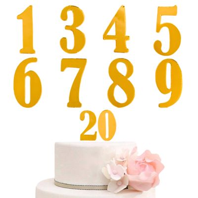 10PCS Gold Mirror Acrylic Number Cake Topper, 0-9 Alphabet Cupcake Decorations, DIY Cake Decor for Wedding Birthday Baby Shower
