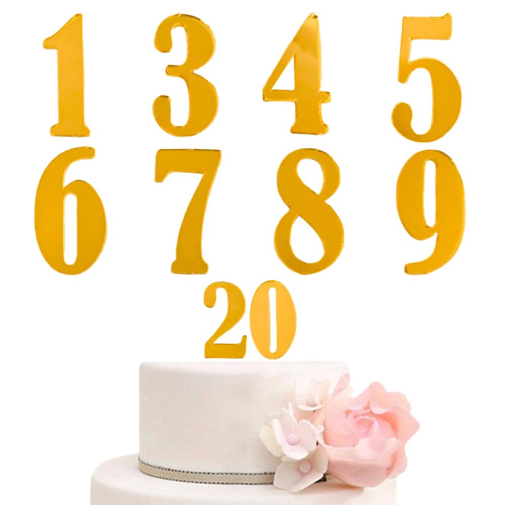 10PCS Gold Mirror Acrylic Number Cake Topper, 0-9 Alphabet Cupcake Decorations, DIY Cake Decor for Wedding Birthday Baby Shower