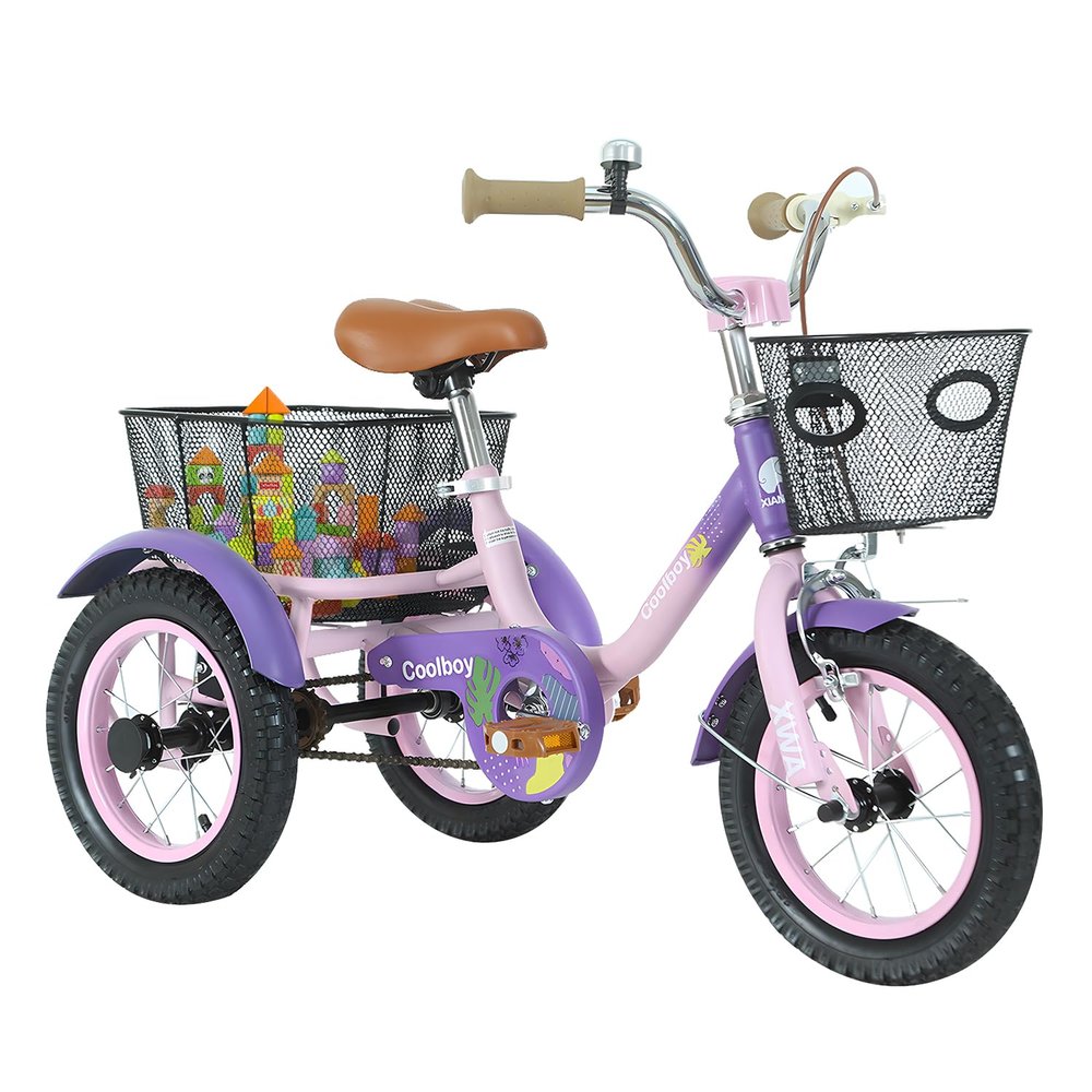 Empylynzar Kids Tricycle with Safety Features, Wide Anti-Skid Tires, Storage Basket, Soft Cushion Seat, Red (Purple)