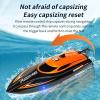 AUHIFVAX High Speed Remote Control Motor Speedboat, Up to 25km/ H Speed, Ship Flip Reset, Low Power/Overboard Night Light Tips, Specially Suitable As A Christmas, Halloween, Birthday (Orange) view 4