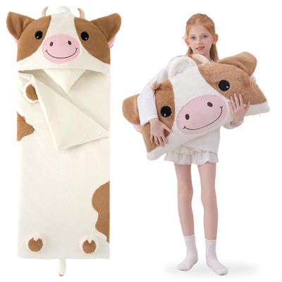 GILFWM 70" 4.2lbs Cow Thickened Kids Nap Mat for Preschool, Daycare,Kindergarten,Soft Washable for Boys and Girls, 2-in-1 Stuffed Animals Sleeping Bag and Pillow, Sleep Sack for Toddlers