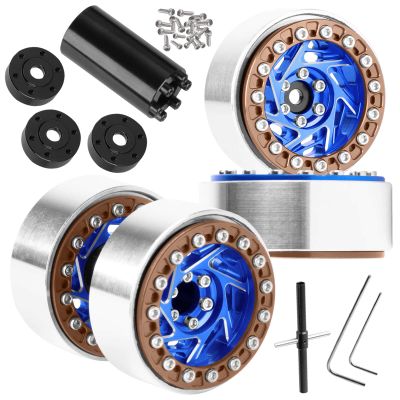 BRCatWPark 1.3 Dually Beadlock Wheels Rims for RC Crawler Car 1/18 TRX4M Ascent-18,1/24 SCX24 FCX24,RC Off Road Buggy Rally Truck Wheels,RC Aluminium 1.3 in Adjustable Offset,7mm Hex Rims,Blue Brown