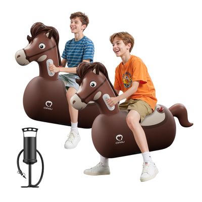 QPAU Infatable Bouncy Horse Toys 2 PCS with Hand Pump, Heavy Duty Giant Bouncy Pal, 220lbs Load Capacity, Ride On Bouncy Animal Hopper Toy, Indoor Outdoor Bouncers for Kids Girls Boys Ages 5+