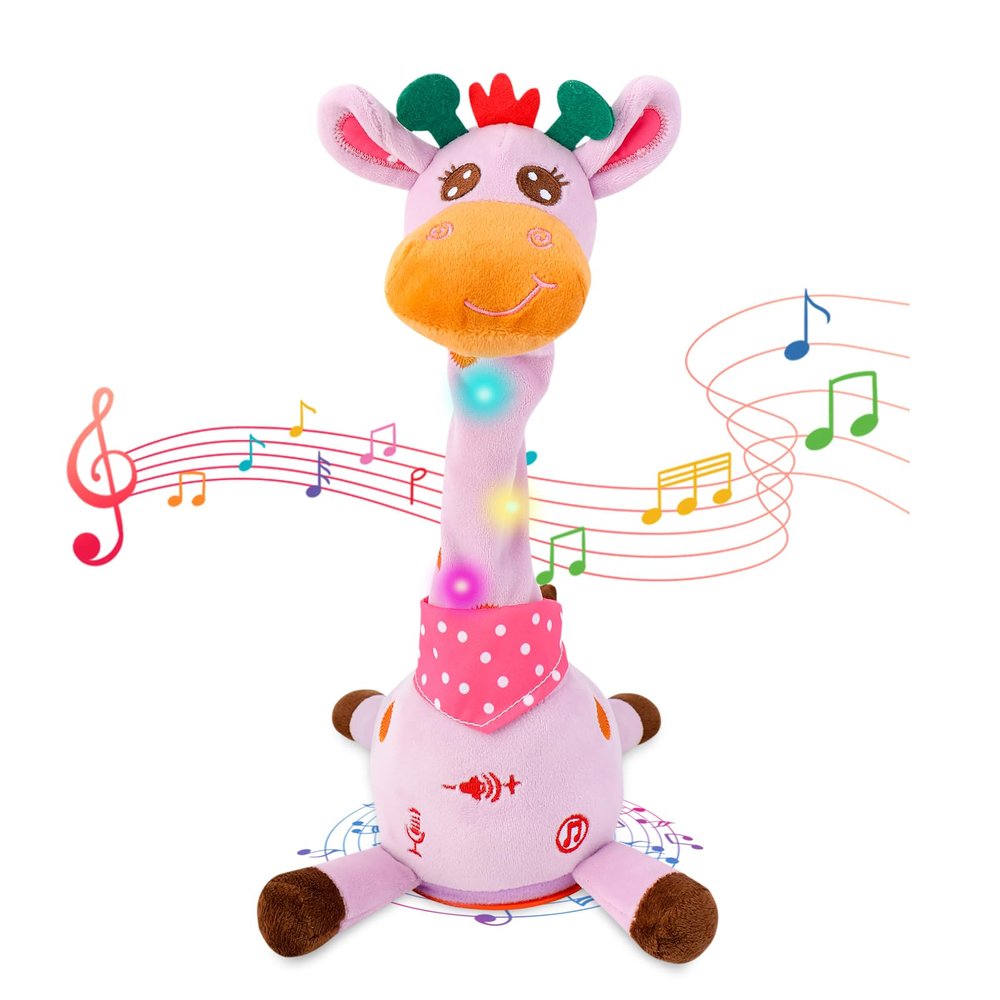 LLUKEME Dancing Talking Giraffe Toy, Stuffed Animal Baby Toy Repeating What You Say, Glowing Musical Electronic Giraffe Gifts for Toddlers 1-3 Years Old (Purple Giraffe)
