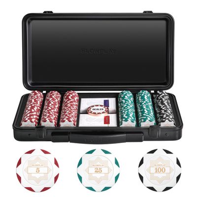 SLOWPLAY Nash 14g Clay Poker Chip Set White Gold Edition 300PCS Core Set for Texas Holdem | Numbered Chips: 5, 25, 100 | Premium Case with Durable German Polycarbonate Shell