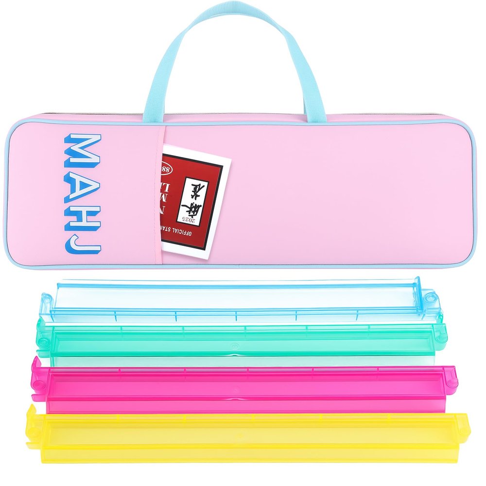 Aliceset Mahjong Rack Storage Bag 21 x 6.5 x 2 Inches Mahjong Gifts for Women Mah Jong Tile Bags with Zipper for Tiles and Pushers Rack Storage Bags Gifts Accessories(Only Bag)(Light Pink)