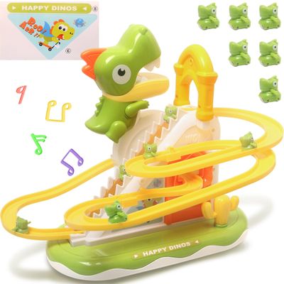 SHYMAGICRZ Dinosaur Climbing Slide Stair ToyAssembly Track Car, Stair Climbing Game Set for Toddler Motorized with Music, Birthday Gifts for 3 4 5 6 7 Year Old Boys Girls Children