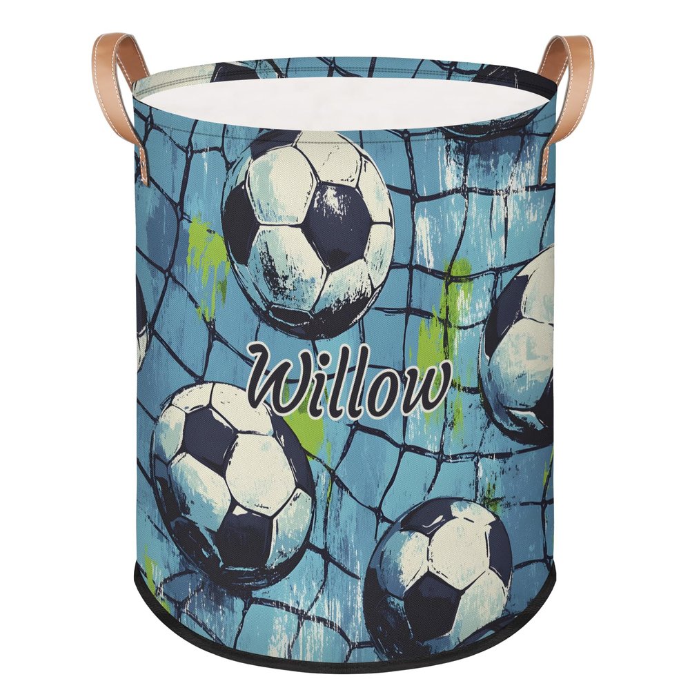 Huoxingcun Laundry-Basket for Baby Boys Girls Soccer Net Personalized Laundry-Hamper with-Handle Dirty-Clothes-Storage-Basket
