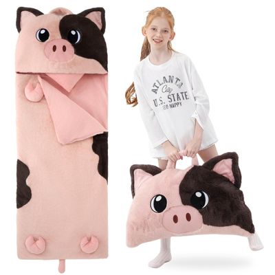 GILFWM 70" 4.2lbs Pig Thickened Kids Nap Mat for Preschool, Daycare,Kindergarten,Soft Washable for Boys and Girls, 2-in-1 Stuffed Animals Sleeping Bag and Pillow, Sleep Sack for Toddlers