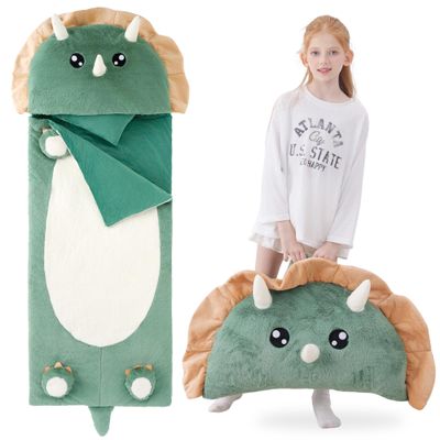 GILFWM 70" 4.2lbs Dinosaur Thickened Kids Nap Mat for Preschool, Daycare,Kindergarten,Soft Washable for Boys and Girls, 2-in-1 Stuffed Animals Sleeping Bag and Pillow, Sleep Sack for Toddlers