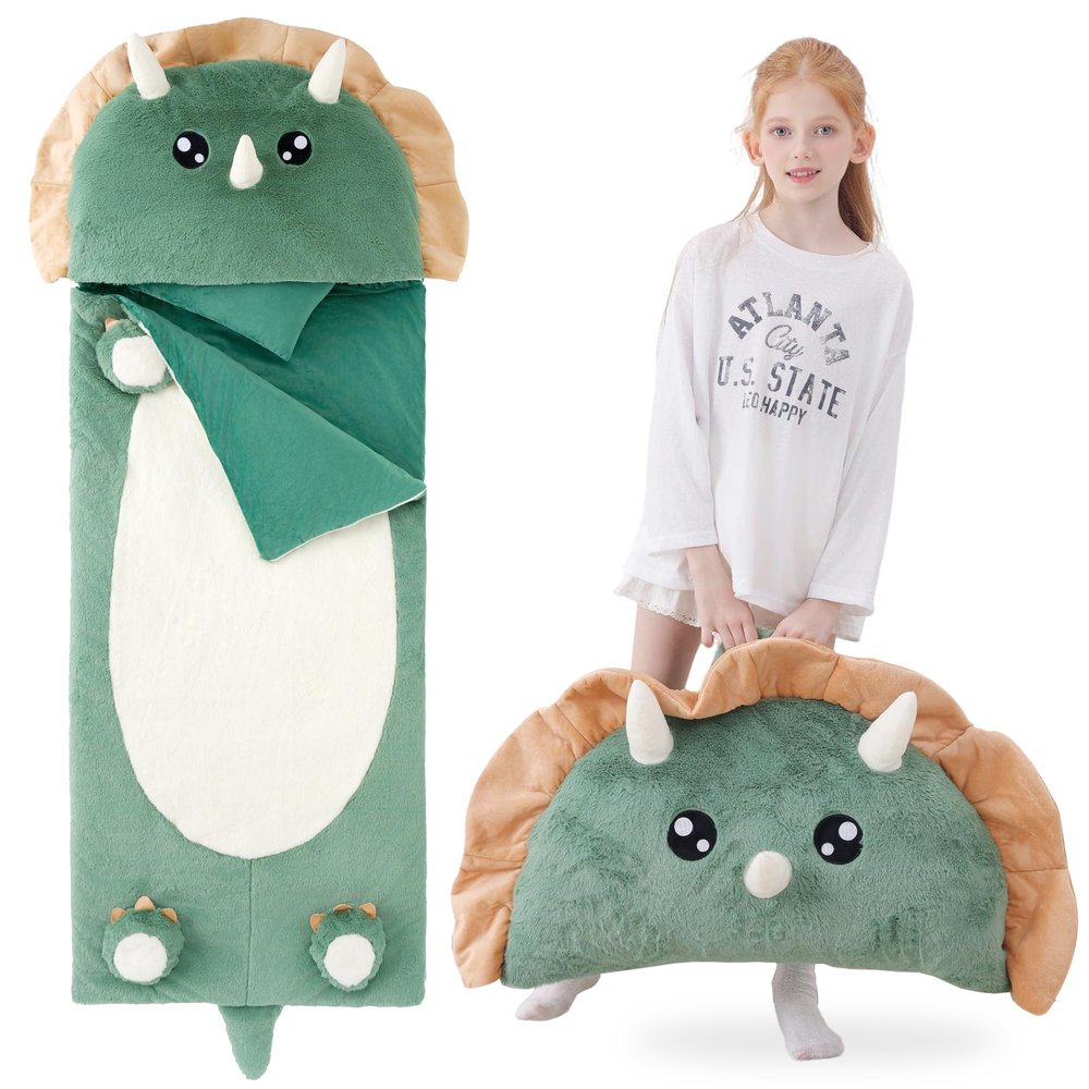 GILFWM 70" 4.2lbs Dinosaur Thickened Kids Nap Mat for Preschool, Daycare,Kindergarten,Soft Washable for Boys and Girls, 2-in-1 Stuffed Animals Sleeping Bag and Pillow, Sleep Sack for Toddlers