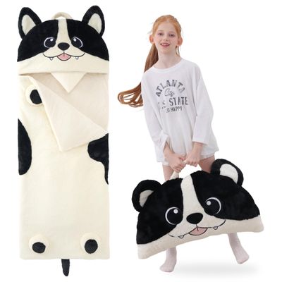 GILFWM 70" 4.2lbs Dog Thickened Kids Nap Mat for Preschool, Daycare,Kindergarten,Soft Washable for Boys and Girls, 2-in-1 Stuffed Animals Sleeping Bag and Pillow, Sleep Sack for Toddlers