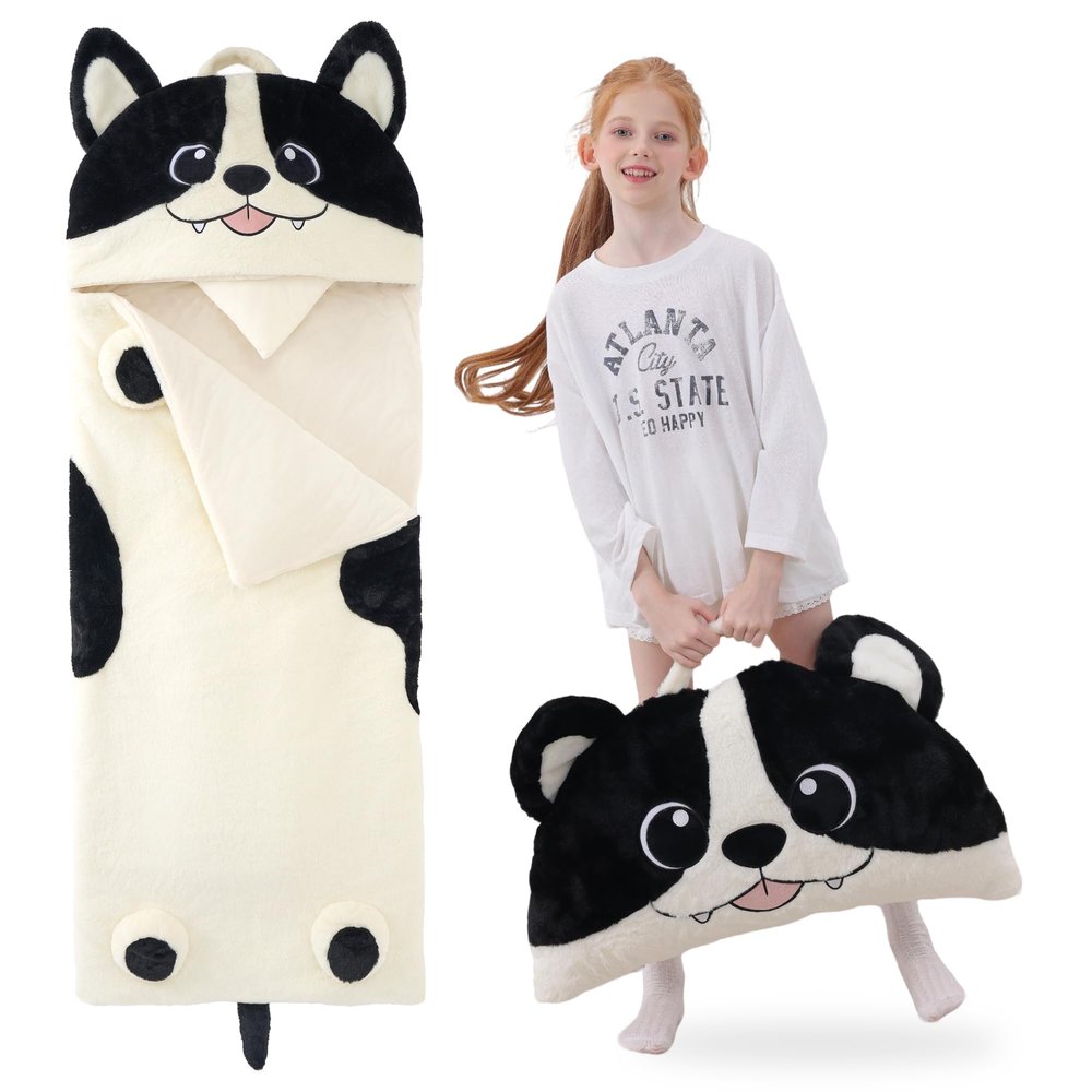 GILFWM 70" 4.2lbs Dog Thickened Kids Nap Mat for Preschool, Daycare,Kindergarten,Soft Washable for Boys and Girls, 2-in-1 Stuffed Animals Sleeping Bag and Pillow, Sleep Sack for Toddlers