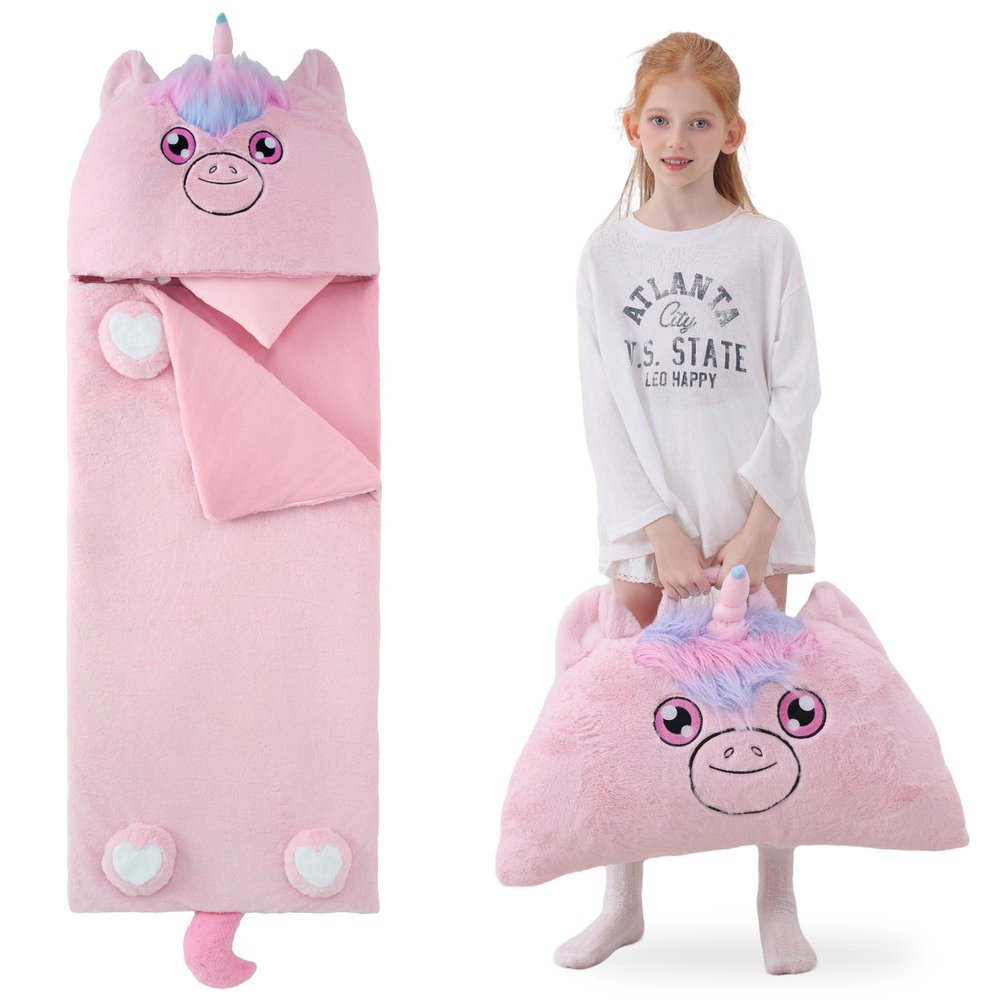 GILFWM 70" 4.2lbs Unicorn Thickened Kids Nap Mat for Preschool, Daycare,Kindergarten,Soft Washable for Boys and Girls, 2-in-1 Stuffed Animals Sleeping Bag and Pillow, Sleep Sack for Toddlers