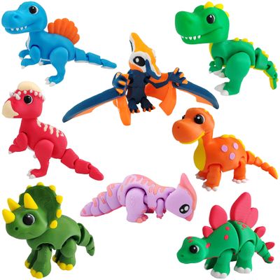 AFUDO 8 Pcs 3D Printed Dinosaur Animals Set, Animals 3D Printed Toys - Articulated Flexible Figurines Toy Cute Pocket Pets, 3D Printed Fidget Toys Desk Ornaments for Home Decor
