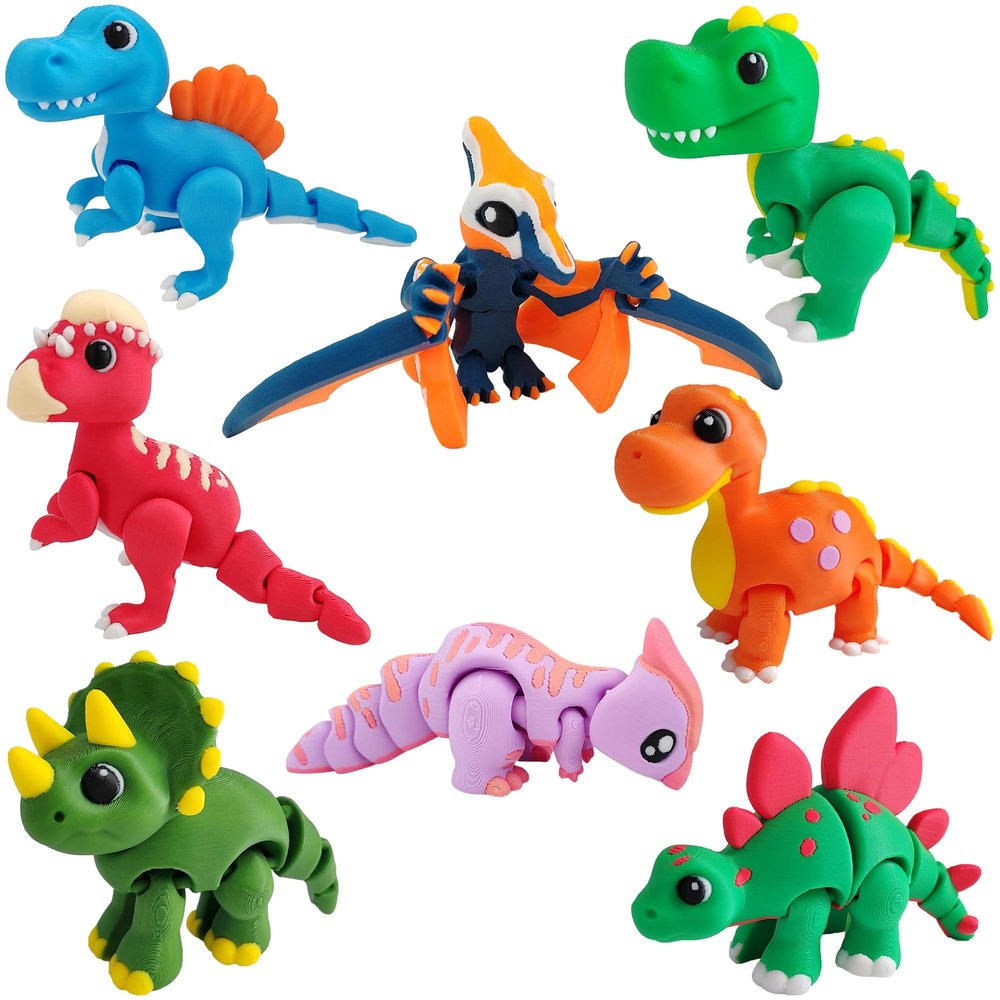 AFUDO 8 Pcs 3D Printed Dinosaur Animals Set, Animals 3D Printed Toys - Articulated Flexible Figurines Toy Cute Pocket Pets, 3D Printed Fidget Toys Desk Ornaments for Home Decor