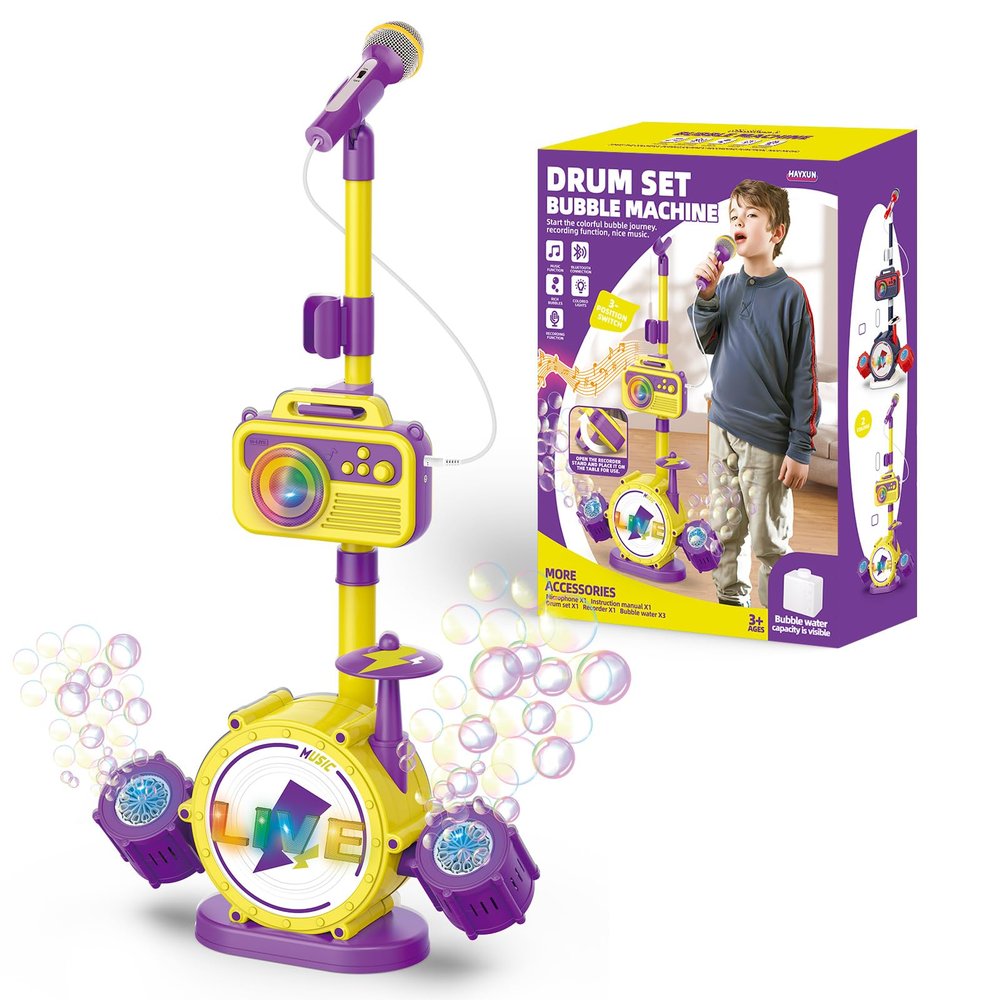 Bluetooth Kids Karaoke Microphone with Adjustable Stand, Karaoke Machine for Kids with Bubble MakerVioce Changer, Colorful Lights - Microphones for Singing Christmas, Birthday Gifts for Girls, Boys