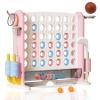 Giant 4-in-A-Row Connect Game Set, Adjustable Height Jumbo Yard Game with Golf, Basketball Hoop, Ring Toss & Mesh Pocket, Indoor & Outdoor Yard Connect Game for Kids Adults Family (pinkwhite) view 1