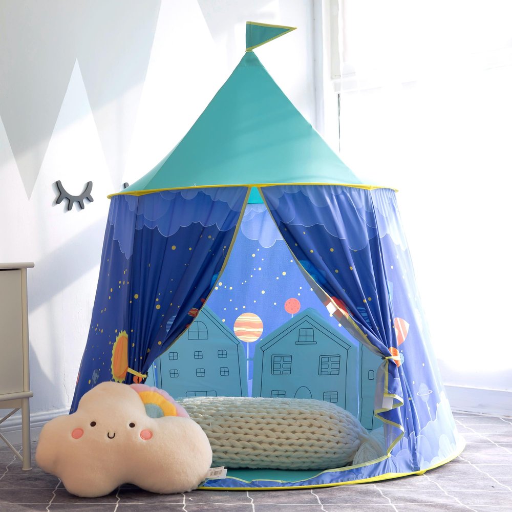 Acamina Play Tent for Kids,Space Rocket Ship TentChildren Pop Up Foldable Tents Playhouse Indoor Outdoor Games PartyBirthday Toy for Boys GirlsPrincess Prince Castle Teepee Gift (Blue)
