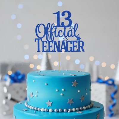 13 Official Teenager Cake Topper - Blue Glitter 13th Birthday Cake Decorations - Thirteenth Birthday Cake Toppers for Boys Girls