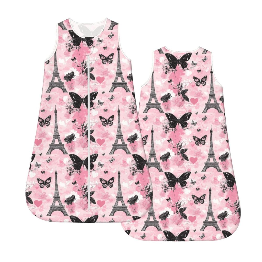 Muishi Pink Eiffel Tower Butterfly Baby Wearable Blanket Infant Boys Girls Sleeping Bag for Newborn Unisex Baby Stuff Sleep Sack Suit L(12-18month)
