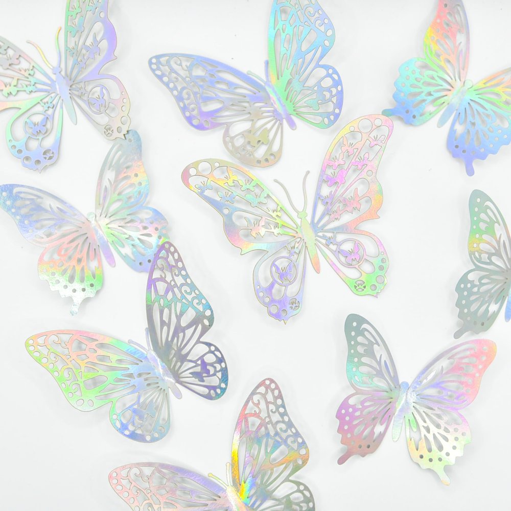 12-Pack Dreamy Silver Butterfly Cupcake Toppers - 3D Folding Butterfly Cake Decorations - Elegant Glitter Party Supplies for Birthdays & Weddings