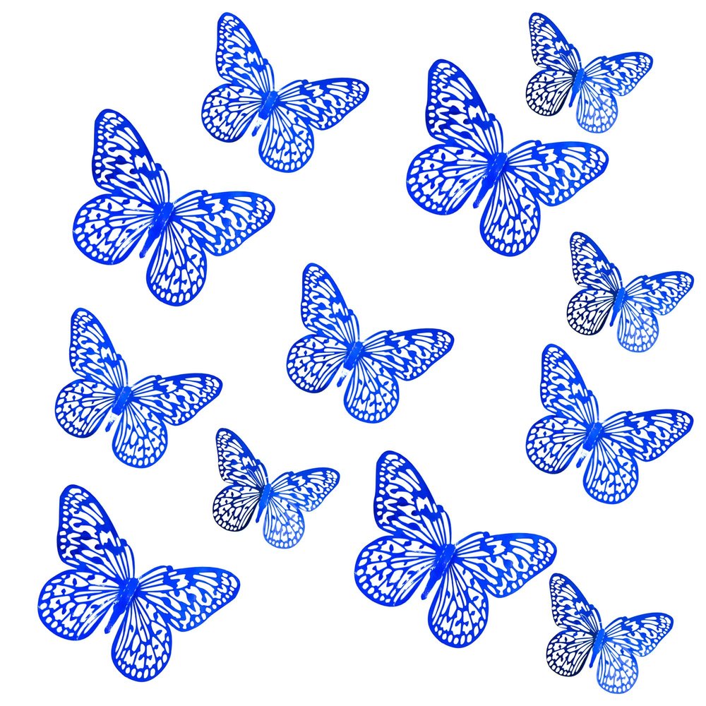 12-Pack Blue Butterfly Cupcake Toppers - 3D Folding Butterfly Cake Decorations - Shimmering Party Supplies for Birthday, Baby Shower & Prince Theme