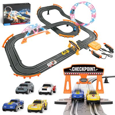 2-in-1 Slot Car Race Track Sets - Electric Race Car Track with 4 High-Speed Racing Cars, Dual Racing Game Lap Counter Circular Overpass Tracks, Remote Control Cars Toys/Gift for Boys Kids Ages 8-12