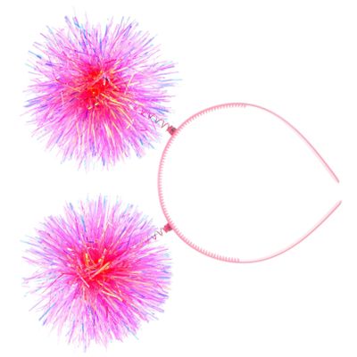 Beaupretty Pompom Headband for Women Flexible Bopper Hair Hoop Party Favor Birthday Valentines Day Year Accessories Pink Ball Headwear