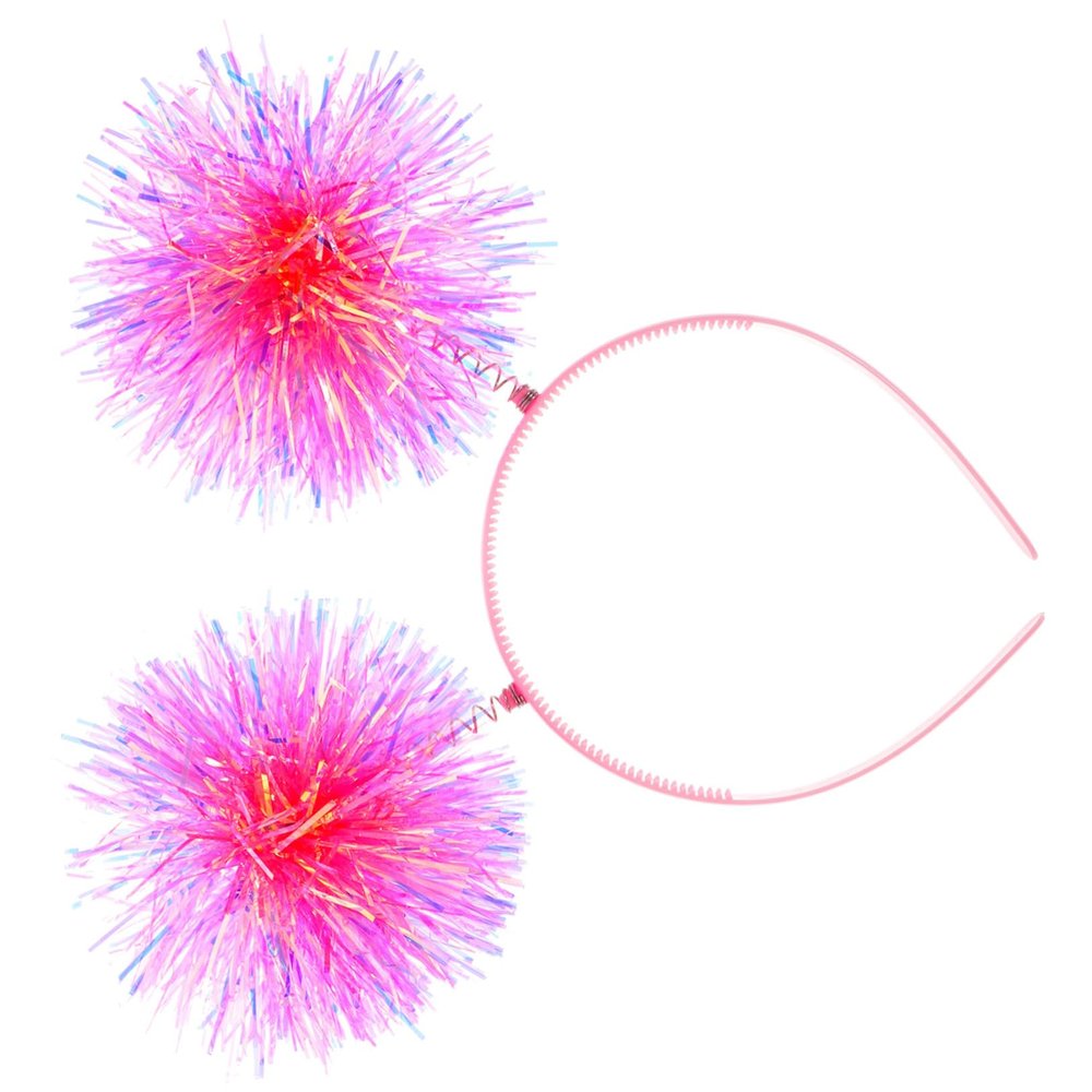 Beaupretty Pompom Headband for Women Flexible Bopper Hair Hoop Party Favor Birthday Valentines Day Year Accessories Pink Ball Headwear