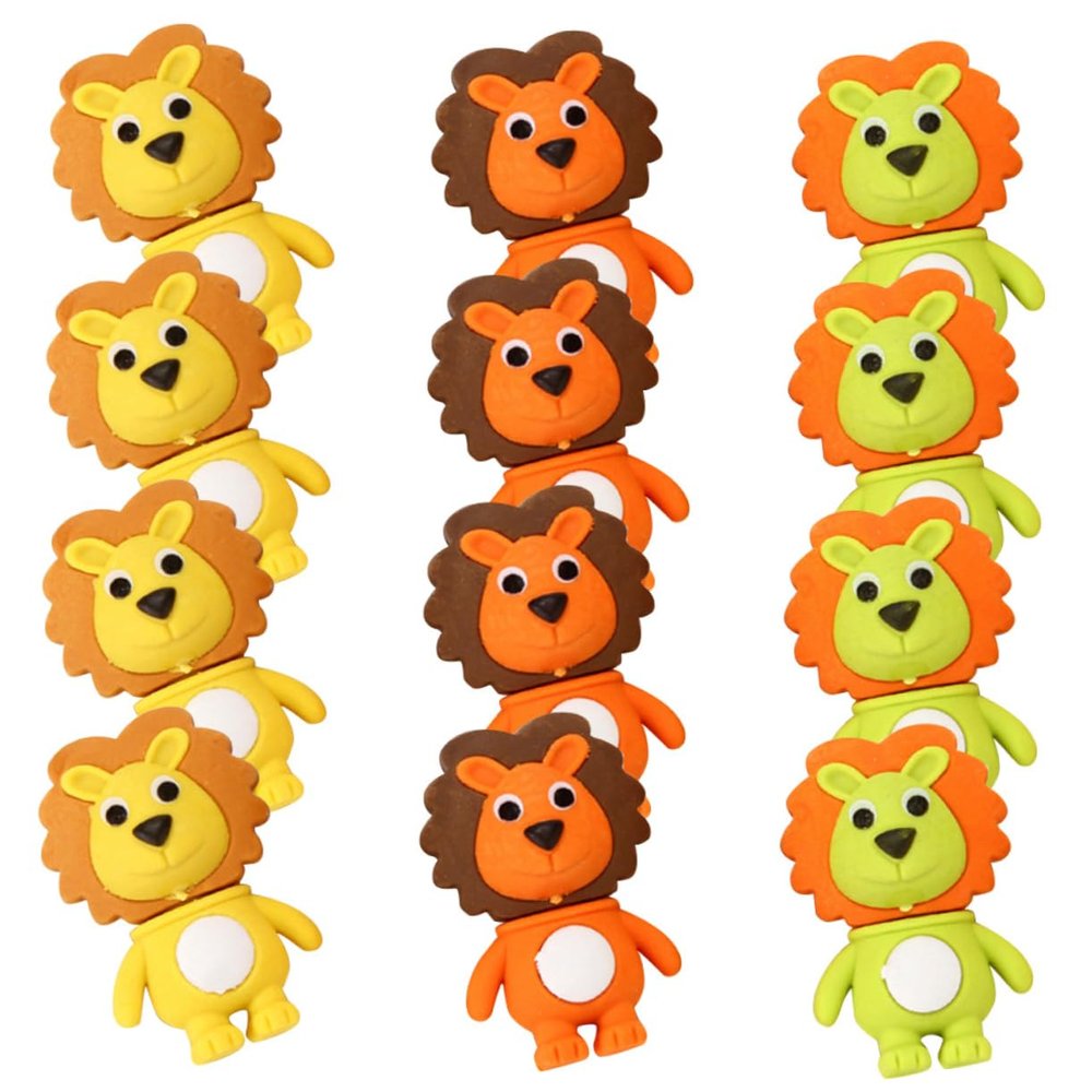 Abaodam 12pcs Multi Function Lion Shaped Erasers for Students Creative Cartoon Design Household Student Accessories Classroom Prizes Gift Random Color