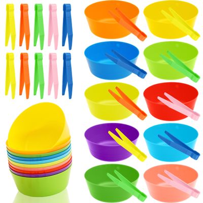 40 Pieces Fine Motor Toy Counting Sorting Sensory Bin Filler Include 20 Colorful Sorting Bowls 20 Tweezers for Kid Math Early and Fine Motor Skill Education