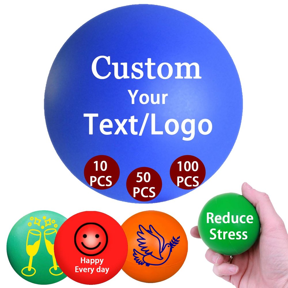 10/50/100 PCS Custom Stress Balls with Logo Text Personalized Stress Balls Bulk for Adults Relief Encouraging for Office,School,Events (Round Stress Ball)
