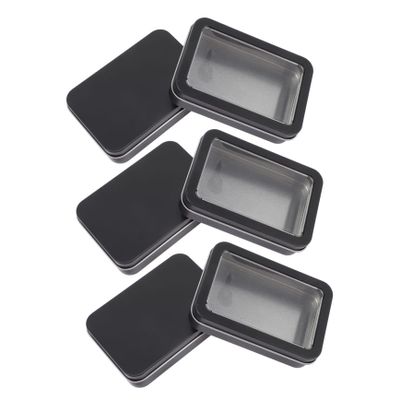 Beaupretty 6pcs Tinplate Playing Card Storage Boxes with Lids Matte Black Rectangular Card Deck Cases with Windows Home Organizer for Poker