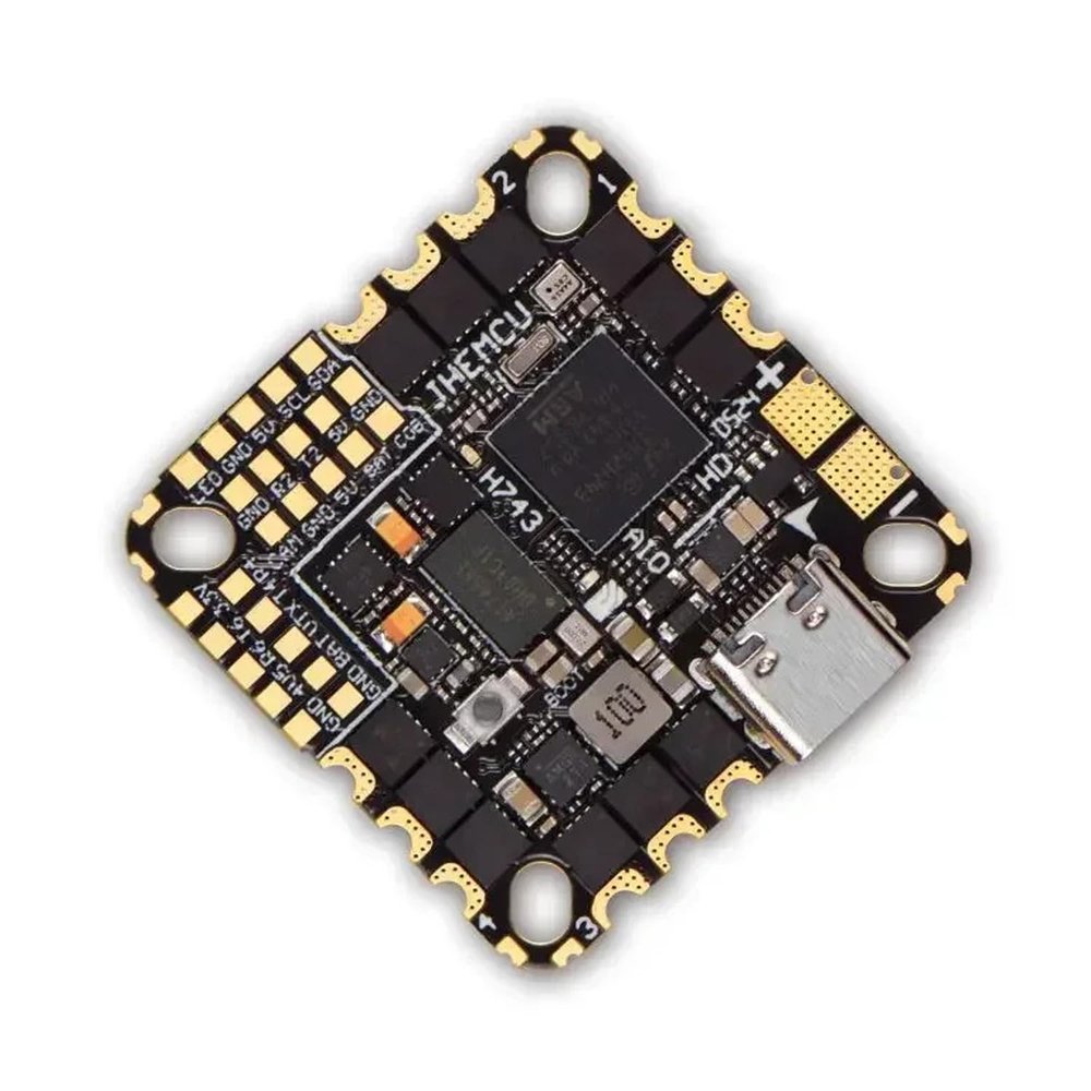 JHEMCU GH743AIO-HD 50A AIO Flight Controller with AM32 ESC and Dual ICM-42688 Gyros (50 Amps)