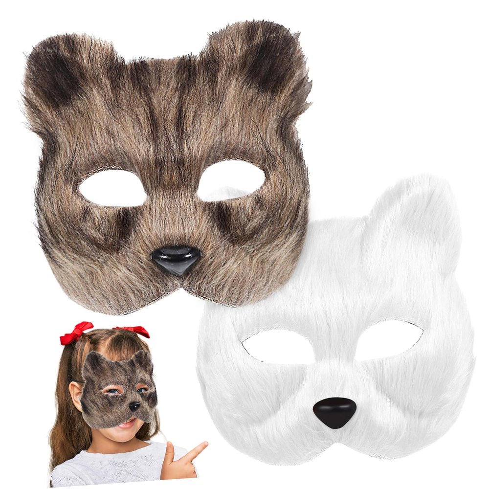 Abaodam 2pcs Fox Masquerade Masks Soft Furry Animal Party Cosplay Mask with Elastic Band for Halloween Costume Comfortable Fit Lightweight Design