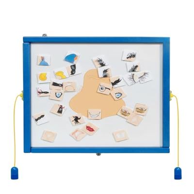 Playscapes Magnetic Toddler Activity Wall Panel Toy Interactive Wall Busy Board Melamine Frame & Acrylic Panel with 2 Wands Easy Installation, No Loose Pieces, Easy-to-Clean Funny Face, Blue