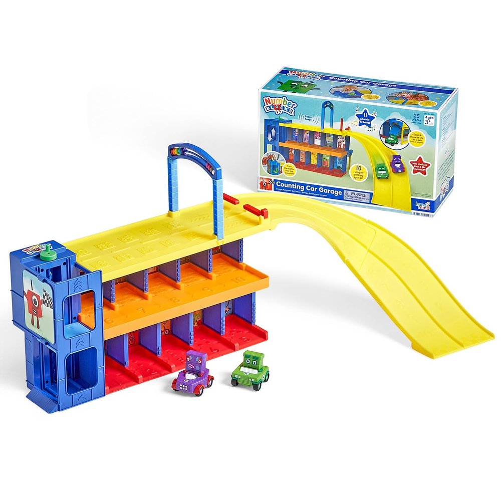 hand2mind Counting Car Garage, Race Car Track, Toy Vehicle Playsets, Parking Garage, Pretend Play Sets for Preschoolers, Preschool Math Learning Activities, Numbers for Toddlers, Kids Birthday Gifts