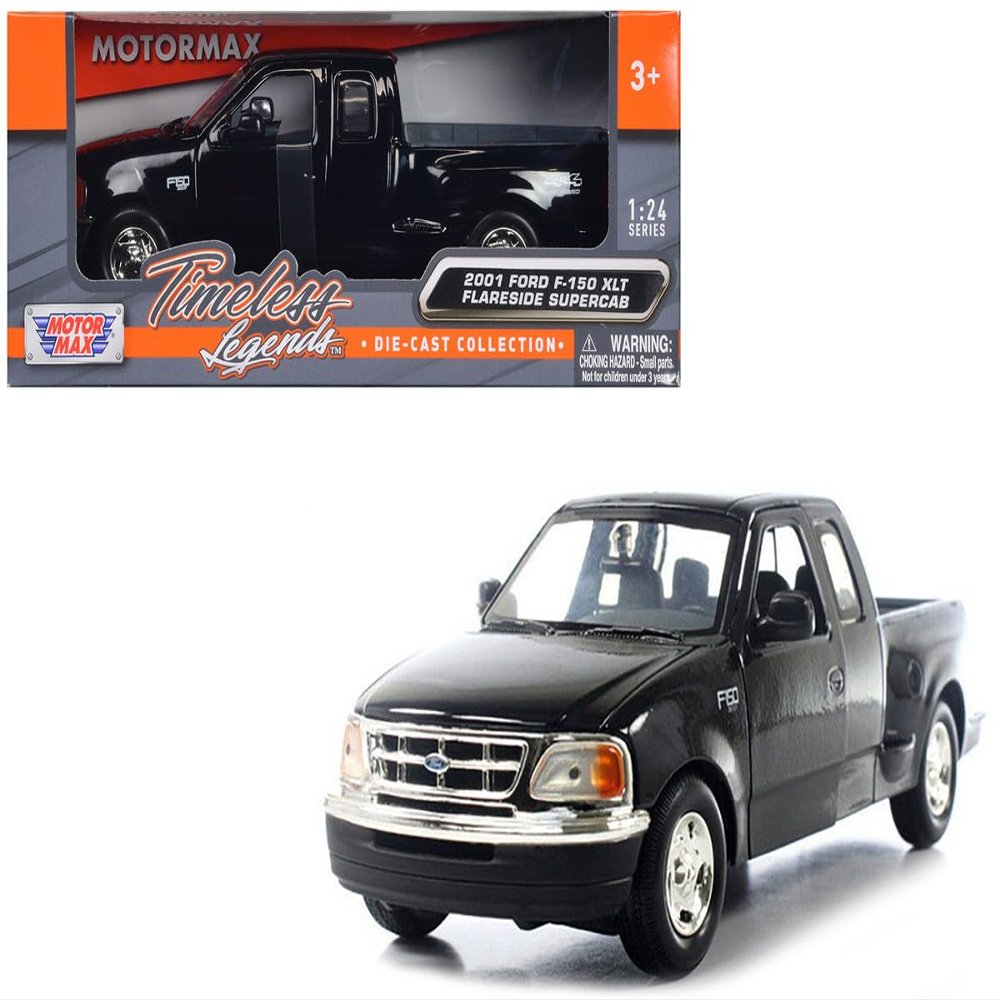 2001 F-150 Glossy Black 1:24 Scale Pickup Truck Die-cast Model Car by Motormax 73284