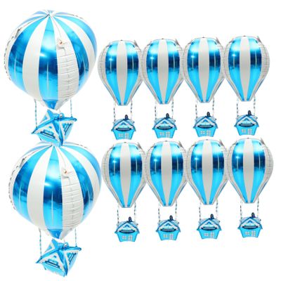 Unomor 10pcs Blue Hot Air Balloon Foil Balloons for Birthday Party Decorations for Photo Backdrop and Celebration Events