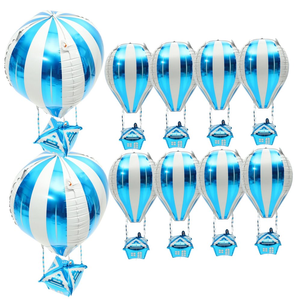 Unomor 10pcs Blue Hot Air Balloon Foil Balloons for Birthday Party Decorations for Photo Backdrop and Celebration Events