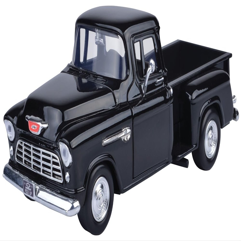 1955 5100 Stepside Pickup - 1:24 Scale Diecast Model Truck by Motormax (Black)