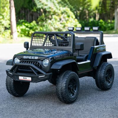 12V 7AH 4WD Kids Ride-On Truck, Electric Off-Road Car with Remote & Pedal Control, LED Lights, Music, USB, Safety Belt, 4-Wheel Suspension, Adjustable Speeds, Outdoor Gift for Boys Girls, Black